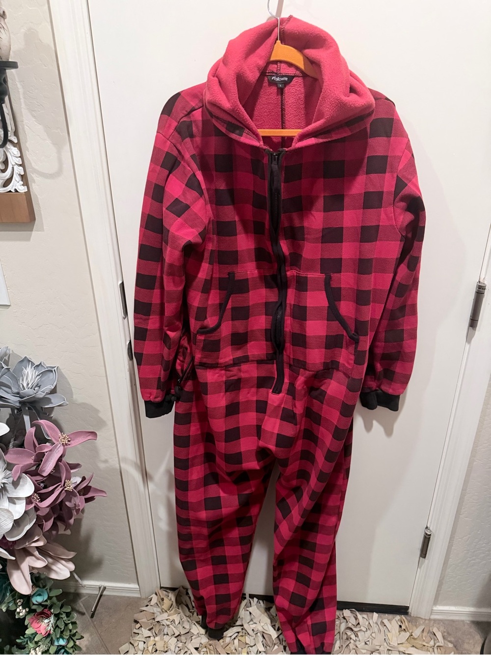 Cozy Men’s Red Plaid Fleece Onesie Pajamas